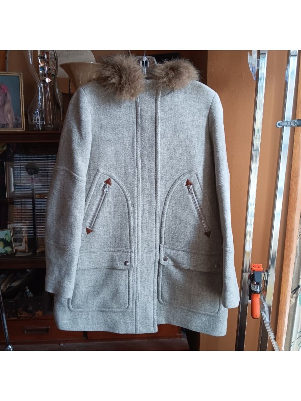 sz 6 J Crew Chateau Parka Stadium Cloth Wool Nello Gori Coat Purple Wool Preppy